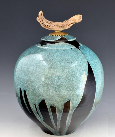 Blue Drift Raku Style Individual Style Urn
