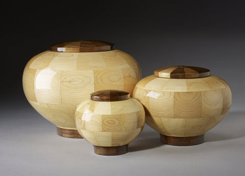Handmade Maple and Black Walnut Segmented Memorial Wooden Cremation Urns