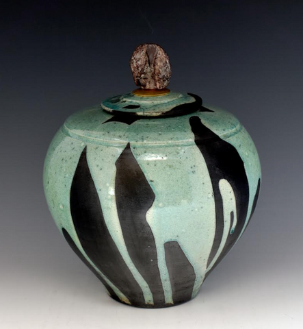 Teal and Oak Raku Style Individual Style Urn