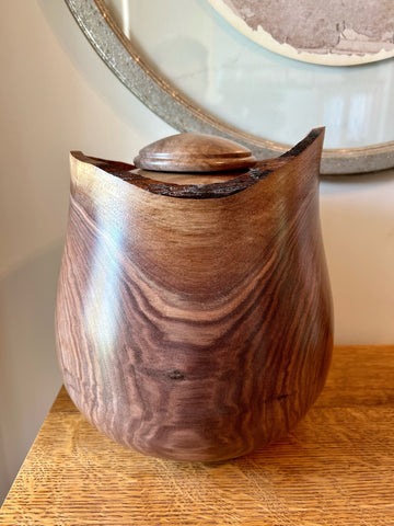 Natural Edge Walnut Individual Size Urn With Screw On Lid