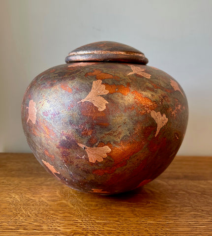 Patina Copper Leaf Individual Size Urn With Screw On Lid