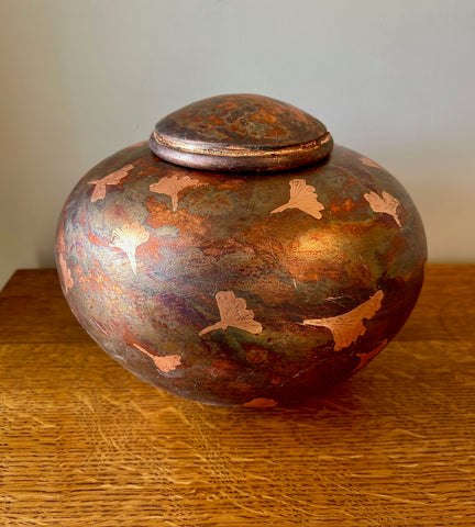 Patina Copper Leaf Individual Size Urn With Screw On Lid