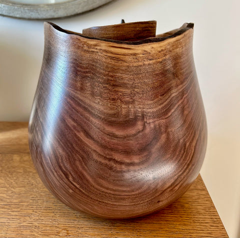 Natural Edge Walnut Individual Size Urn With Screw On Lid