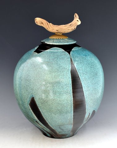 Blue Drift Raku Style Individual Style Urn