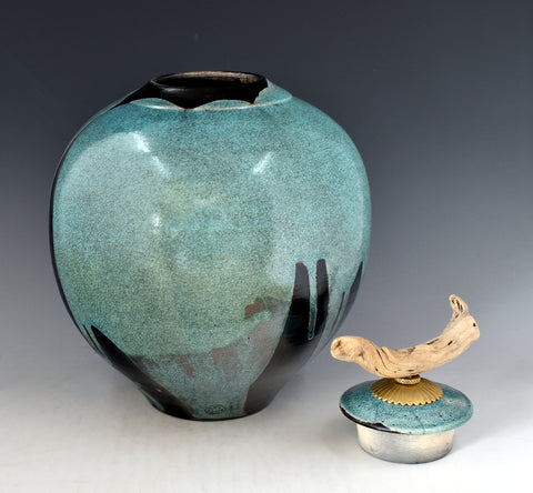 Blue Drift Raku Style Individual Style Urn