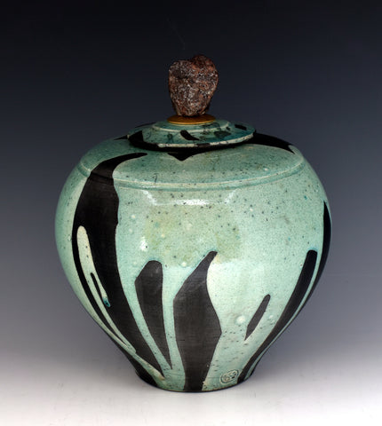 Teal and Oak Raku Style Individual Style Urn