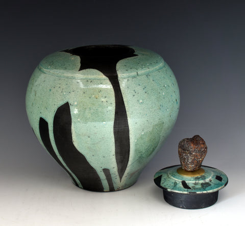 Teal and Oak Raku Style Individual Style Urn